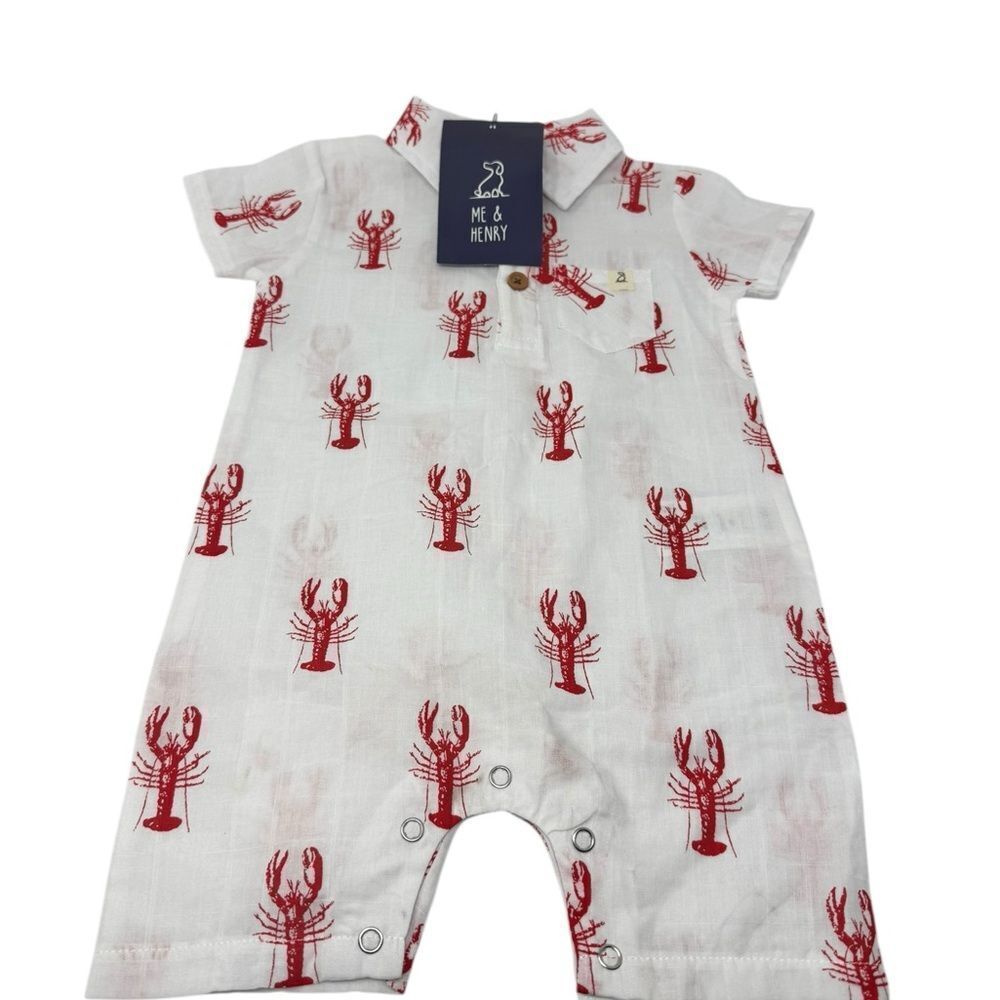 Me & Henry Molokai white lobster printed romper NWT 9-12 mos